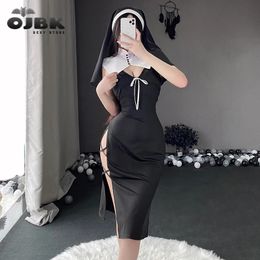 Ensemble sexy OJBK Nun Role Play Maid Cosplay Costume Costume Femmes Lingerie Robe Anime Couvre-chef Halloween Noir Creux Passion Uniforme 231216