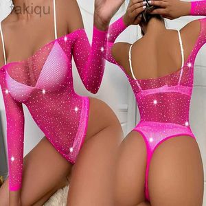 Sexy Set One Piece Sexy Womens Underwear Fishnet Bodys Sparkle Righestone Sexy Mesh Teddy Lingerie Costumes érotiques 24322