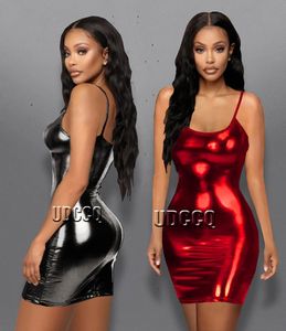 Ensemble sexy PVC scintillant métallique Faux cuir grande taille costumes de lingerie sous-vêtements babydoll sexy pour le sexe Pole dance robes moulantes 231128