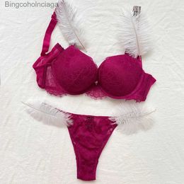 Sexy Set Rijn Brief Kanten Ondergoed Vrouwen Comfort Push Up Bh Slipje 2 Stuk Kort Pak Plus Size Roze naadloze Sexy Lingerie SetL231101