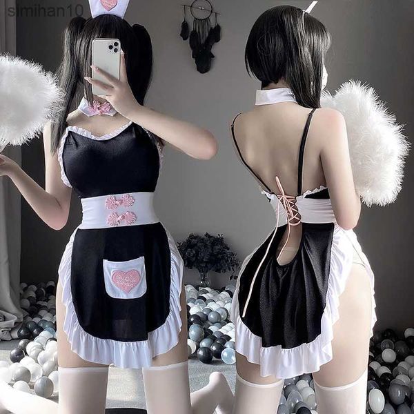 Conjunto sexy Sexy Anime Cosplay Traje de mucama Vestido de lencería Lindo Pijamas Uniforme Tentación Pareja Sexual Interés dividido Emoción Pasión Traje L230518