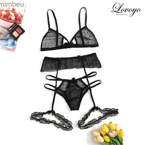 Sexy Set Sexy Bh Set Transparante Doorzichtige Bh en Panty Set met Kousenband Perspectief Mesh Kanten Lingerie Set Dames Ondergoed SetL240122