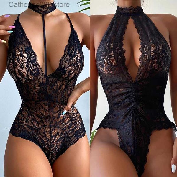 Ensemble sexy Lingerie sexy pour sexe femme Porno Lingerie Sous-vêtements érotiques Babydoll Femme Venez ras du cou Robe en dentelle Mujer Sexi Vêtements exotiques T231027