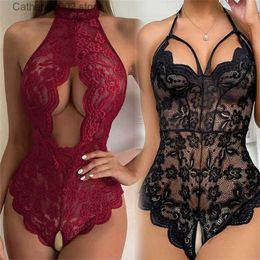 Ensemble sexy Lingerie sexy femmes vêtements de nuit ouvert Croth body Teddy dentelle transparente Lingerie profonde V soutien-gorge ouvert Lenceria Porno ensemble de sous-vêtements T231027