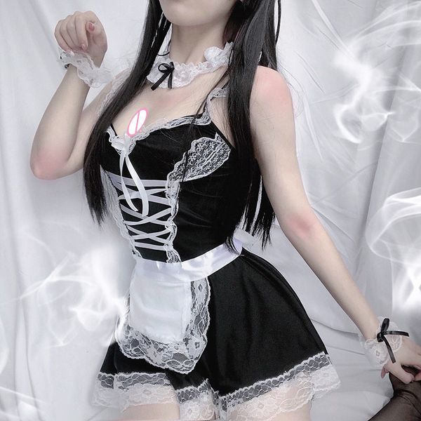 Sexy Set Sexy Lolita Maid Cosplay Ropa Femenina Babydoll Vestido Uniforme Erótico Juego de roles Delantal francés Sirviente Lencería Sexy para mujeres 230818