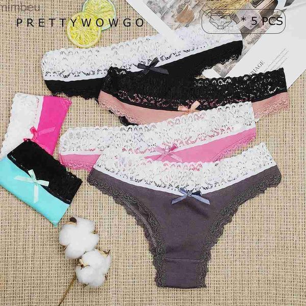 Set sexy set sexy 5 pcs venta caliente bragas brasileñas algodón de encaje sexy lencería baja bikini thong c240410