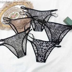 Ensemble sexy ensemble sexy Sexy Leopard Mesh Bikini Stracles Briefes Femmes Sous-vêtements Transparent Voir à travers la culotte brésilienne Tanga Lingerie effrontée Girl C240410