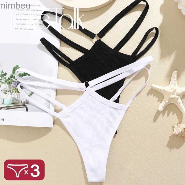 Ensemble sexy set Femmes Coton Panties Sexy Low Rise Hollow Out Taist G-string Thongs Ring Link Two Belts Breathable Souswear for Female Lingerie C240410