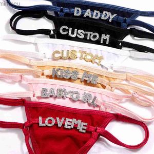 Ensemble sexy Sexy couleur unie Bikini string personnalisé lettre en cristal culotte pour femmes personnalité bricolage nom sous-vêtements intimes filles cadeau L240122