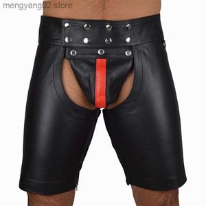 Sexy set sexy wetlook faux lederen lingerie hete exotische mannen latex leggings pvc bondage open cortch shorts gay fetisj broek komen pant t230530