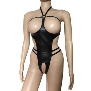 Sexy Set Sexy Vrouwen Kunstleer Open Cup Body Harnas Teddybeer Crotchless Bikini Terug Bodysuit Meesteres Fetish KostuumHKD230703