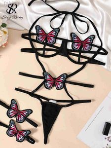 Sexy Set SINGREINY Vlinder Uitgehold Sexy Lingerie Speelpakjes Halter Backless Ondergoed Sets Vrouwen Sheer Sensuele Erotische Porno Body 24319