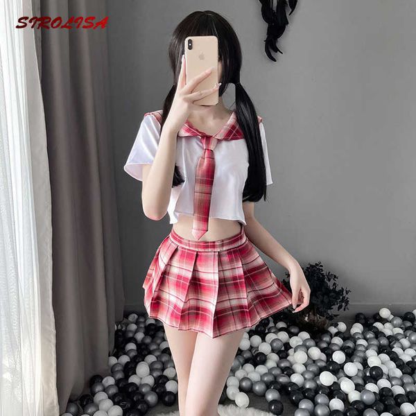 Sexy Set SIROLISA 3 Color Japonés JK Plaid con Mini Falda Plisada Uniforme de Colegiala Collar de Marinero Lencería Sexy Anime Cosplay DisfracesHKD230703