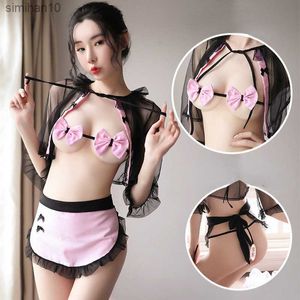 Sexy Set Summer Erotic Lingerie Cute Bow Maid Dress Passionné Pur Amour Vent See-through Uniforme Sexy Tentation Jumpsuit L230518