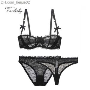 Sexy Set Varsbaby sexy unlined underwear set half cup transparent 3 pcs bras+panties +thongs bra set for women 210310 Z230701