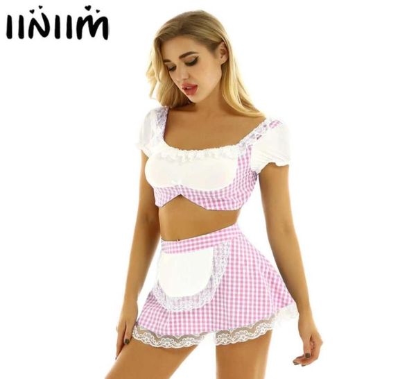 Sexy set Femmes Beau écoliers écossais cosplay uniforme adulte bébé femme de chambre courte