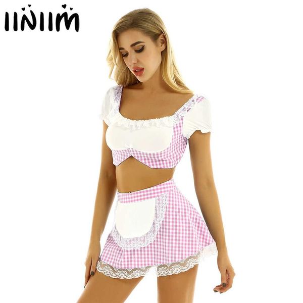 Conjunto Sexy para mujer, hermosa colegiala escocesa, uniforme de Cosplay para adulto, sirvienta de bebé, traje corto de Rok, picardías Sissy, juego de rol de Lolita Cos290A