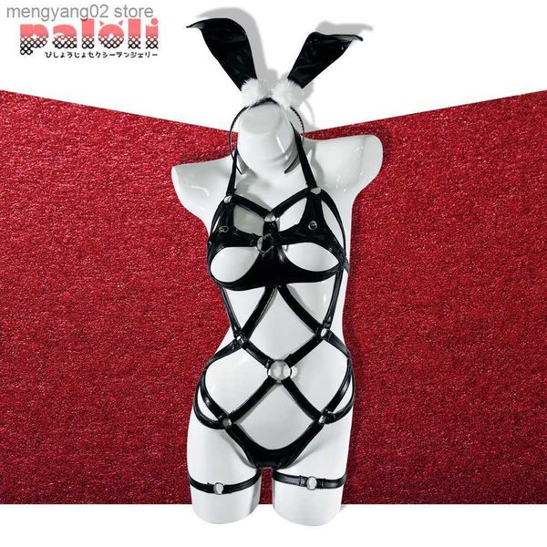 Sexy Set Femmes Lapin Cosplay Vient Évider Plein Corps Harnais En Cuir Lingerie Halter Cou Bondage Corps Cage Érotique Body 2021NEW T230530