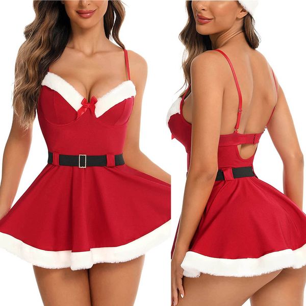 Sexy Set Femmes De Noël Combinaison Jupe Pyjamas Lingerie Sans Manches Sous-Vêtements Solide Élégant Chemises De Nuit 230419