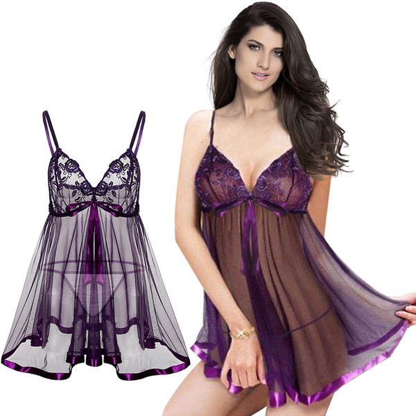 Ensemble Sexy vêtements de nuit pour femmes femmes Lingerie robe à bretelles transparentes broderie intimes dames pleine dentelle glisse grande taille 6xl