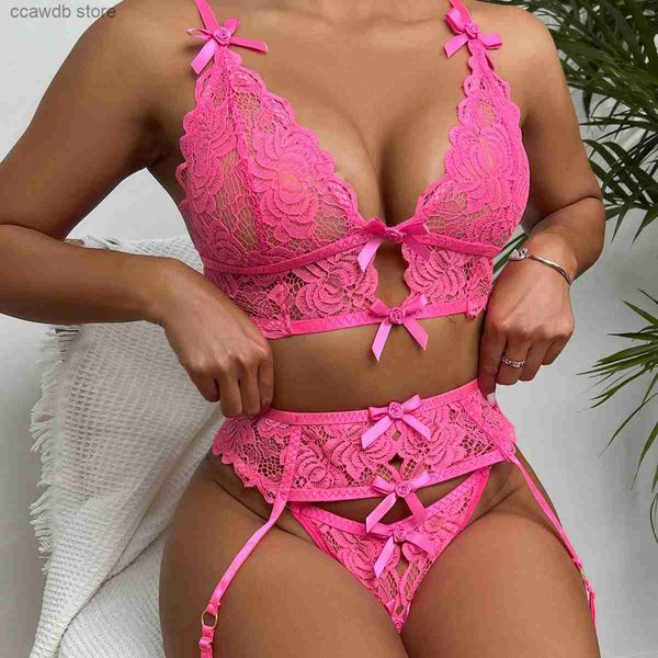 Ensemble sexy Sous-vêtements pour femmes Body sexy Lady Lingerie sexy Ensemble de soutien-gorge en dentelle noire Ensemble de soutien-gorge transparent Culotte Mini Teddy Babydoll Soutien-gorge String T231106