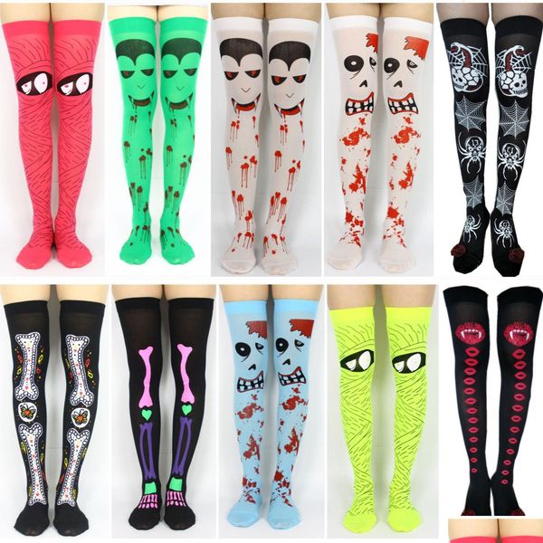 Set Y Set Y Set New Halloween Blood Socks Skeleton Long Tube Party Accesorios de ropa de seda impresa sobre la rodilla 230327 Drop entrega hea dhwib