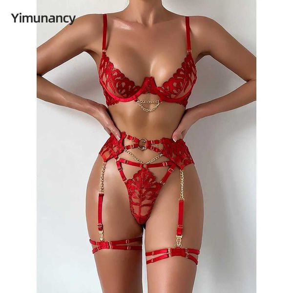 Sexy Set Yimunancy Gothic Bloemen Borduurketting Lingerie Set Vrouwen Vintage Erotische Bh + Panty Ondergoed Set Sexy Kousenband Kit