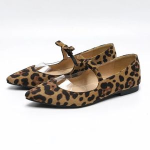 Chaussures de danse de Ballet plates à bout pointu et Sexy pour femmes, chaussures simples avec nœud léopard, Mary Jane, bouche peu profonde, 240118