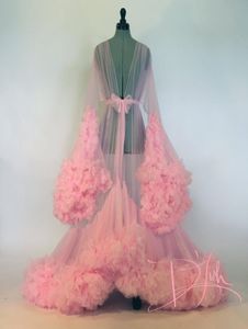 Robe longue pure sexy avec ceinture Boudoir Boudoir Pink Tulle Illusion Long Birthday Robe Holiday Party Costume5073130