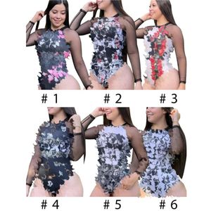 Sexy pure mesh jumpsuits bodysuit tops dames designer lange mouw rompers gratis schip