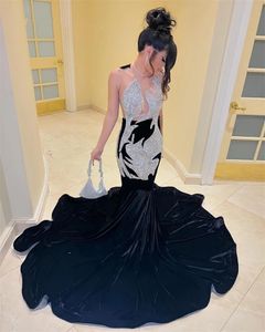 Sexy pure oh nek lange prom jurk voor zwarte meisjes 2024 kristal Rhinestone verjaardagsfeestje jurken zeemeermin avondjurken
