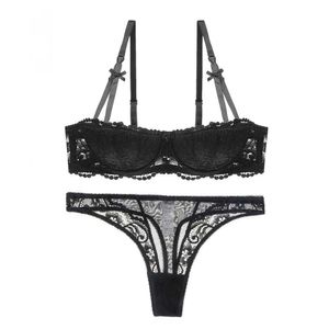 Coquille sexy demi-tasse à armatures rassembler push up soutien-gorge dames brodé sous-vêtements en dentelle soutien-gorge + culotte string 2 pièces ensemble CYHWR 210623