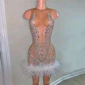 Sexy korte galajurk voor zwarte meisjes kralen kristal verjaardagsfeestje jurken mini cocktail homecoming robe de bal