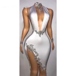 Sexy Korte Prom Jurken Kralen Applicaties Feestavondjurk Zeemeermin Mini Staart Jurk Hoge Split Homecoming Nye Backless Toga 322