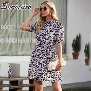 Sexy korte mouw vrouwen jurk zomer madeliefjes bloemen print sundress tuniek strand party zon mini vrouw 210421