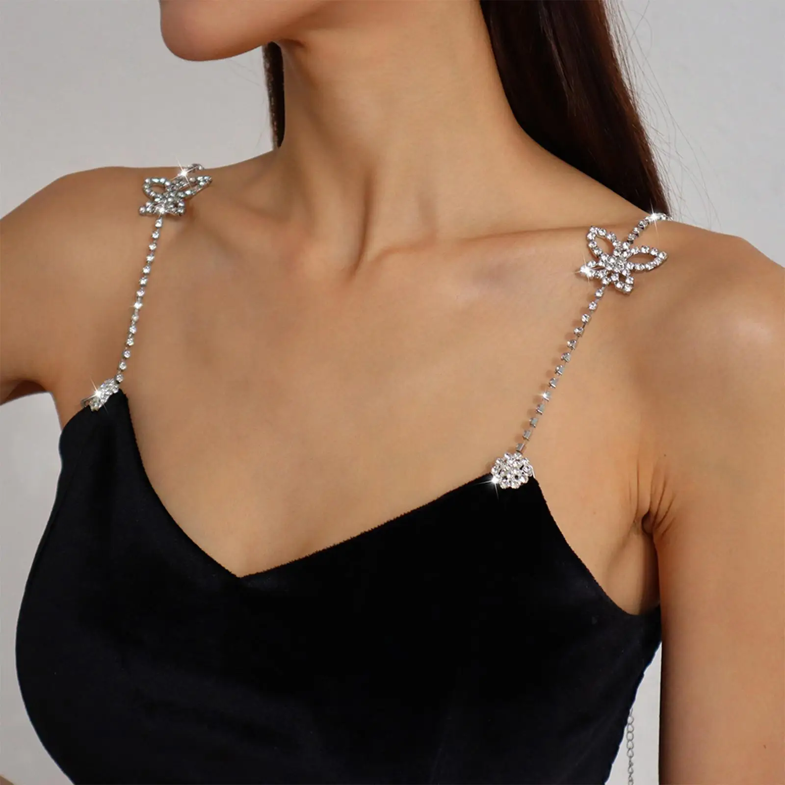 Seksowne paski na ramię krystalicznie bielizna pasek metalowy łańcuch stanika bez poślizgu seksowne niewidzialne fajne kobiety bra paski motyl