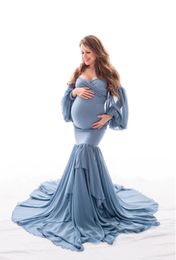 Vestidos de maternidad sin hombros sexy Poshoot volantes embarazo vestido maxi vestido de mujeres embarazadas accesorios de pografía vestido de sirena 240313