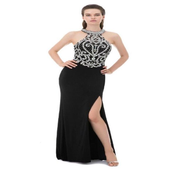 Sexy Side Slit Drinestone Prom Vestido de noche Mermaid Vestidos de noche Halter Vestida con cuentas elegantes vestidos de ocasión especiales 3263665