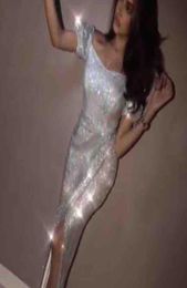 Sily Silver Yousef Aljasmi Mermaid Robes Prom 2019 Off Bling Bling Plus taille robes de soirée Slit Longueur du genou Red Tapon rouge long P7632783