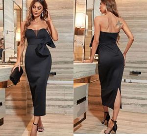 Sexy Simple Plus La Taille Robes De Cocktail Courtes Pour Les Femmes Mariages Thé Noir Longueur Chérie Arc Savoir Retour Fente Tenue De Soirée Club Robes De Fête D'anniversaire