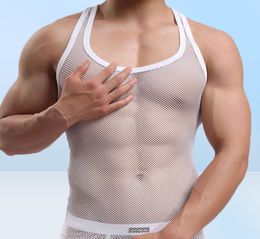 Sexy singlet transparant onderhemd zie hoewel mouwloos shirt ademend bodybuilding fitness vest tanktop mannen mesh6762233