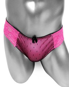 Sexy Sissy Panties Briefs Sous-vêtements pour hommes Sissy Mens Sexy Lingerie Lace Softy Mesh Bow Super Low Rise Gay Bikini Underpants8906237