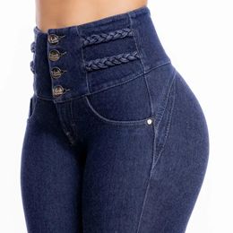 Jean slim Sexy pour femmes, taille haute, pêche, hanche, pantalon en Denim élastique, pieds serrés, crayon, beau Design, 240315