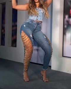 Jeans de taille haute slim skinny sexy pour femmes pantalons de demin à la mode de pêche 240419