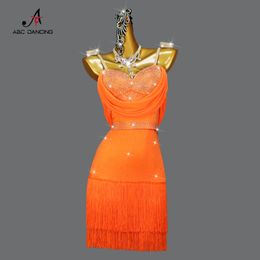 Sexy rok oranje latin dans competitie fringe jurk kostuums voor professionele damesvoorstellingen sexy meisje balzaal kleding groot 230511