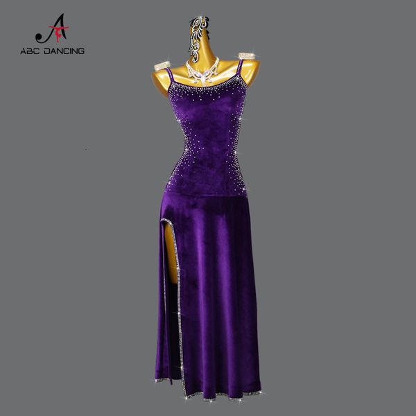 Sexy jupe violet danse latine longue robe adulte femmes professionnel Costume de fête filles grande taille personnalisé salle de bal Costume Sexy 230511