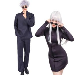 Sexy Rock WENAM Gojo Satoru Cosplay Männer Uniform Halloween-Kostüme für Frauen Dehnbarer Stoff Lila Kleid mit Brille Set 231216