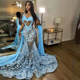 Robes de bal sexy bleu ciel sleglows uniques perles de gala africain robe d'anniversaire club gradation de soirée robes de soirée