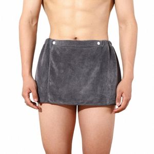 Sexy Sleep Bottoms Microfibre Pyjamas Hommes Vêtements de nuit Serviette courte Pantalon côté fendu Peignoir Culottes doux épais R7iA #