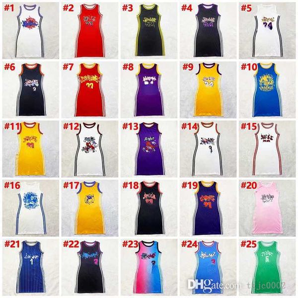 Sexy sans manches robes décontractées concepteur femmes tenues de basket-ball lettre motif imprimé robe face jupe à 8 rubans